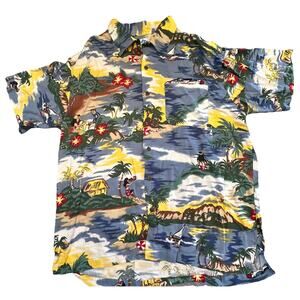 Utility Hawaiian Shirt Men's Large Colorful Rayon Tropical Aloha Beach Casual